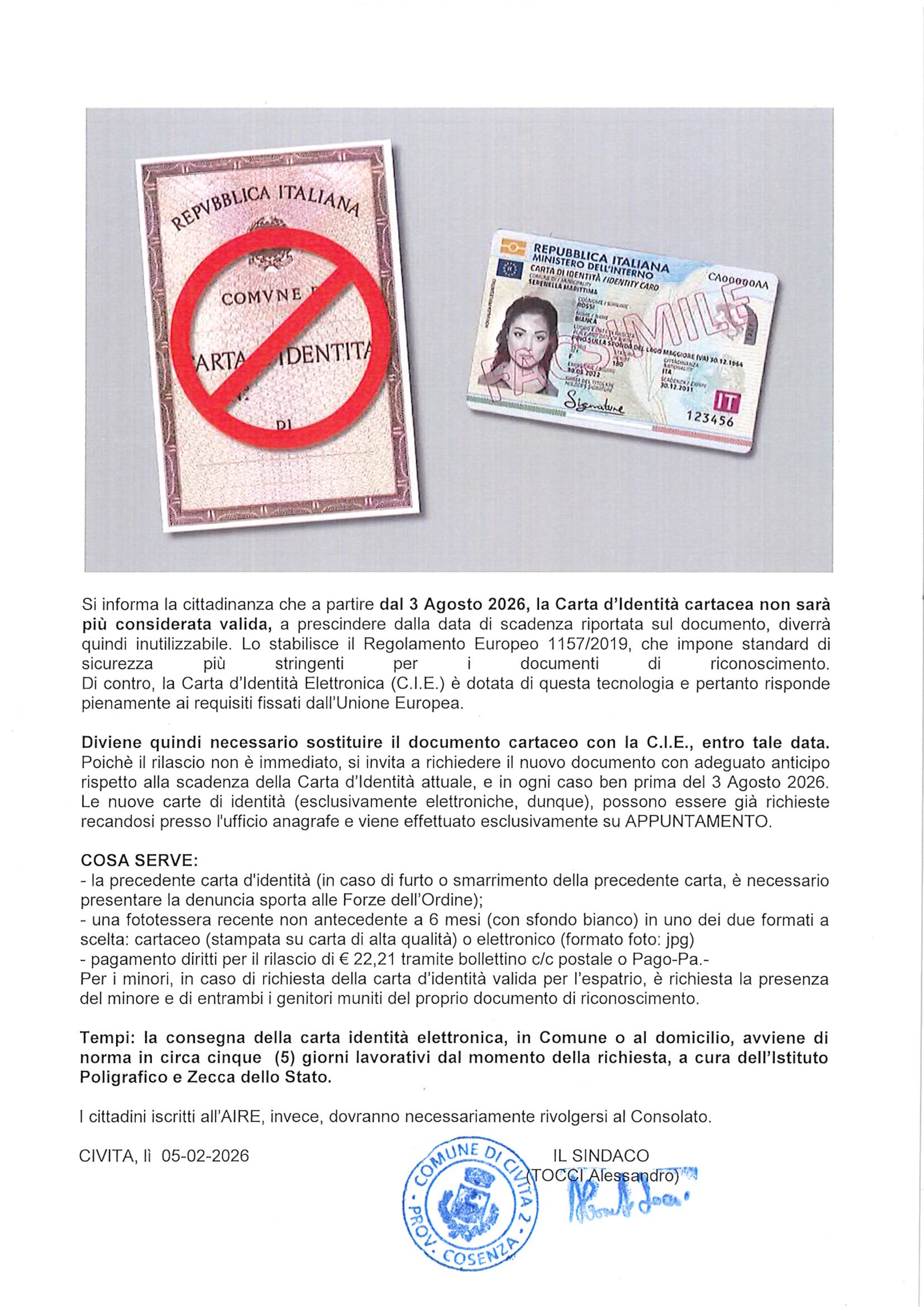Scadenza validità carta d'identità cartacea